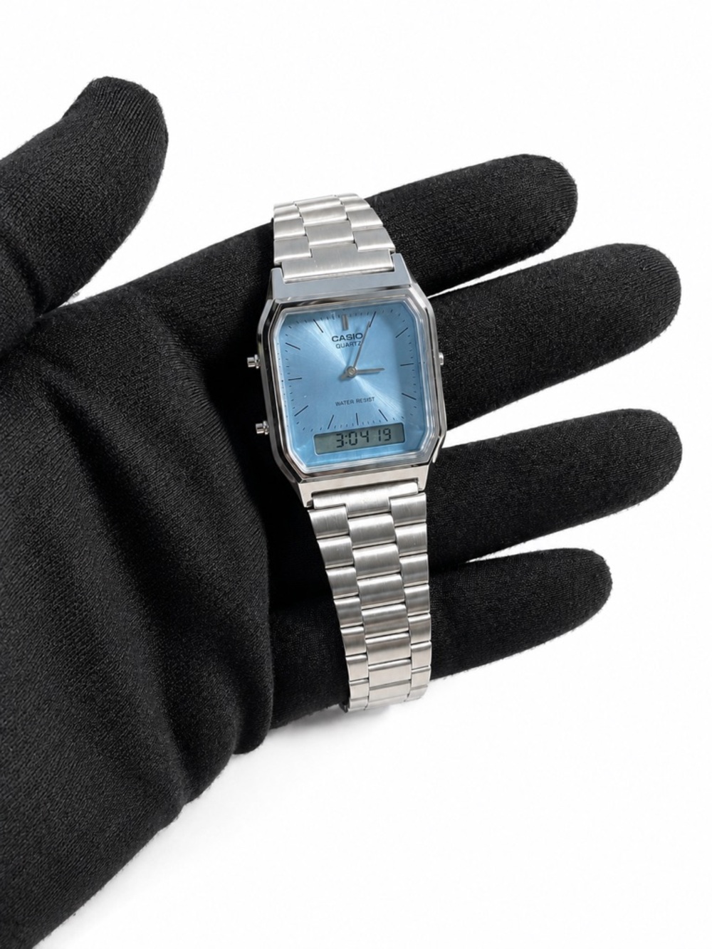 Casio Stainless Steel Watch with Blue Gradient Dial
